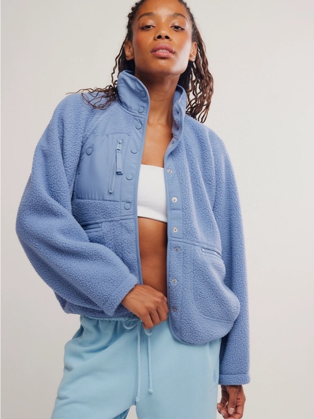 Free People Sky Blue Hit the Slopes Fleece Jacket